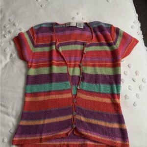 Sigrid Olsen Striped Knit Cardigan in Red, Purple, Green